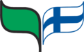 Kuvassa on sirkkalehtimerkki. Merkin oikenpuoleinen lehti on Suomen lippu ja vasemmanpuoleinen vihreä.