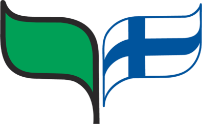 Kuvassa on sirkkalehtimerkki. Merkin oikenpuoleinen lehti on Suomen lippu ja vasemmanpuoleinen vihreä.
